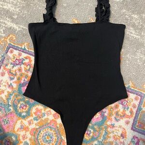 Double Zero Black Ribbed Bodysuit